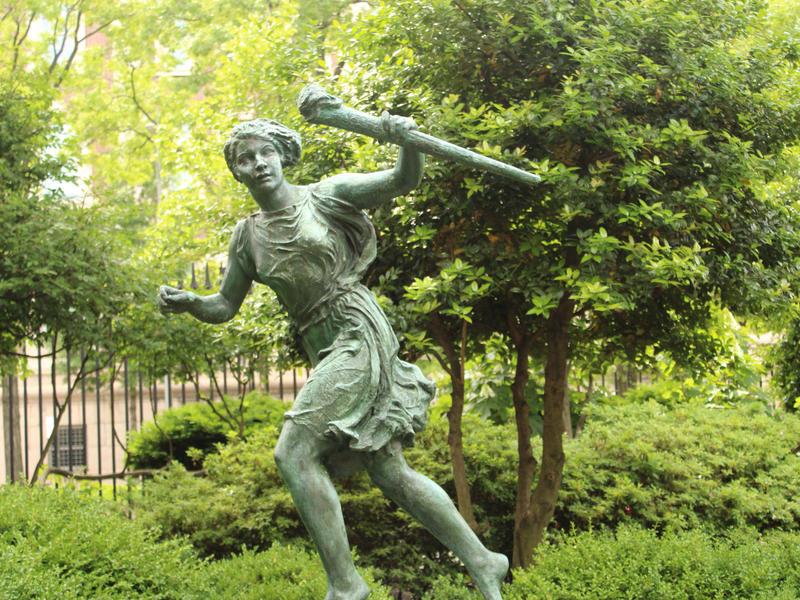 A statue of a runner on Barnard's campus